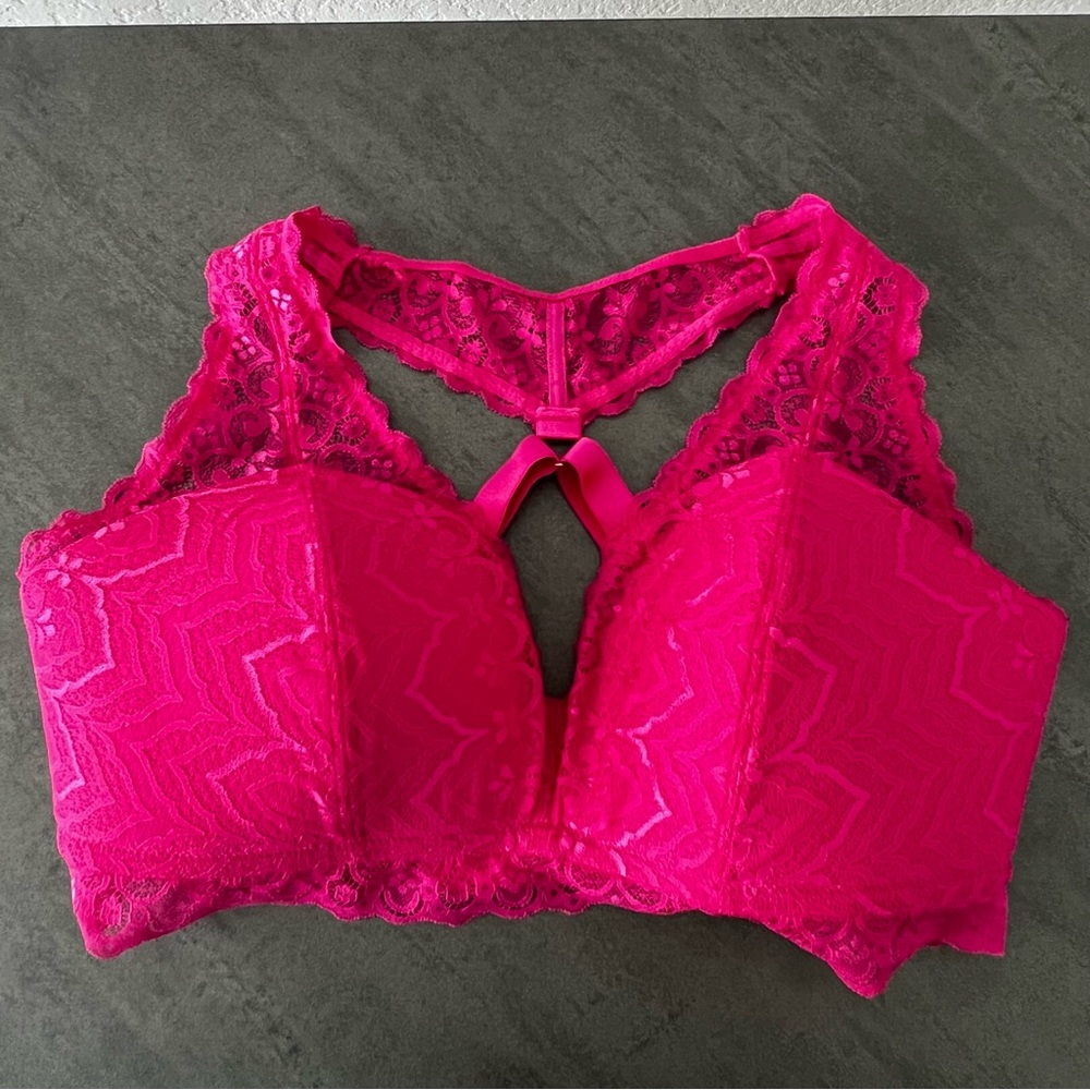 HIPS & CURVES Racer Back Hot Pink‎ Wireless Sexy Bra Lingerie Plus Size 3X 22-24
